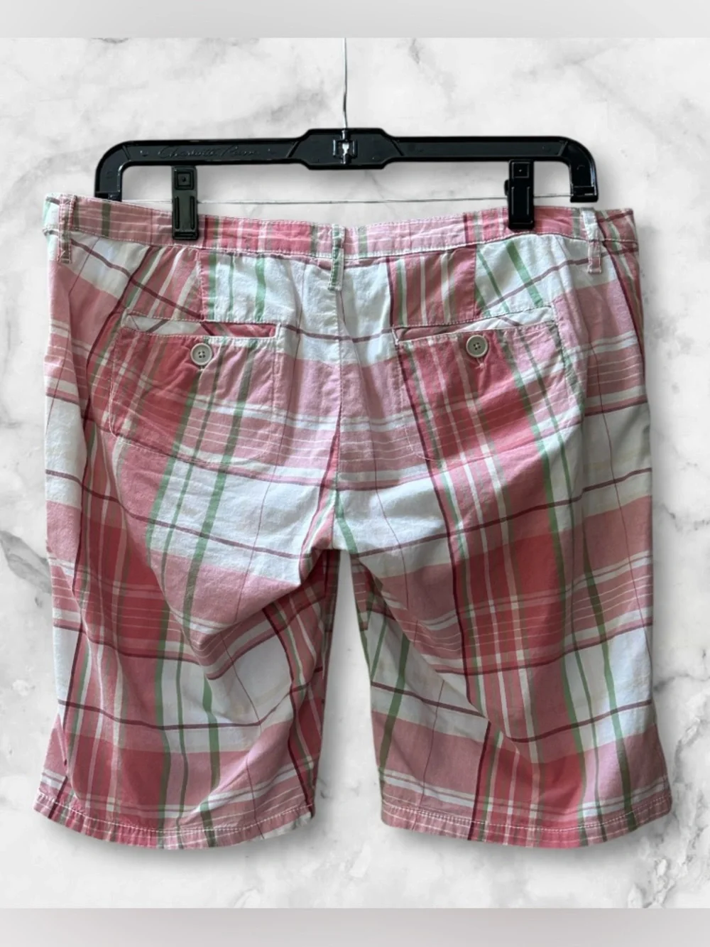 Hollister Plaid Bermuda Shorts Pink White  Y2K Preppy Low Rise Cotton Size 5